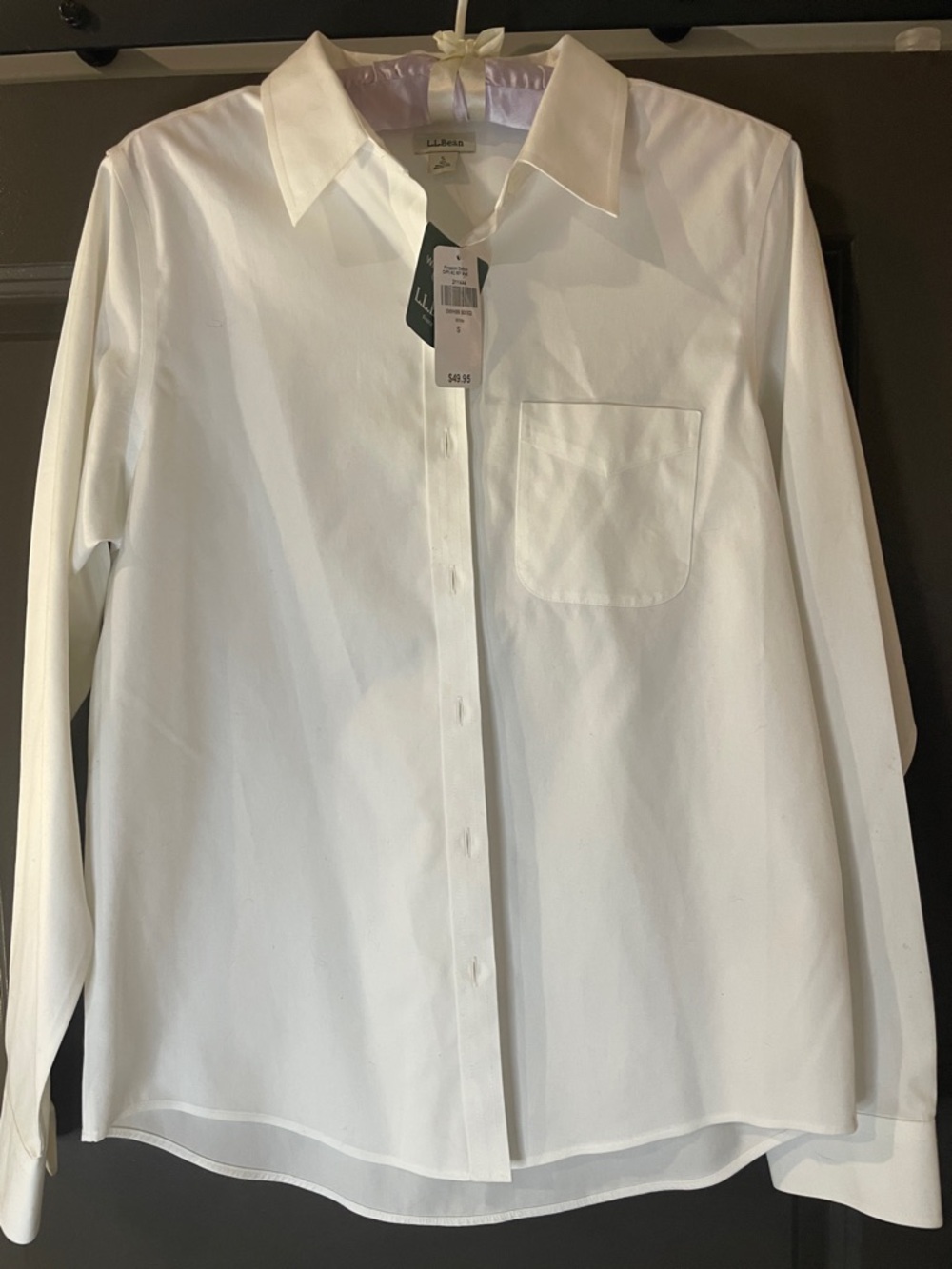 L.L. Bean White Long-Sleeve Button down wrinkle free cotton Shirt NWT small